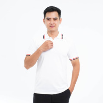 Áo polo đồng phục màu trắng P03, Size M - Vải cá sấu mè