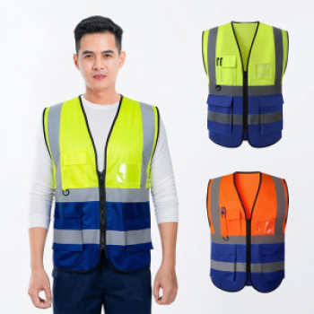 Áo gile phản quang chất liệu cao cấp, thoáng khí, phối màu nổi bật AV64, Màu xanh nõn chuối phối xanh dương