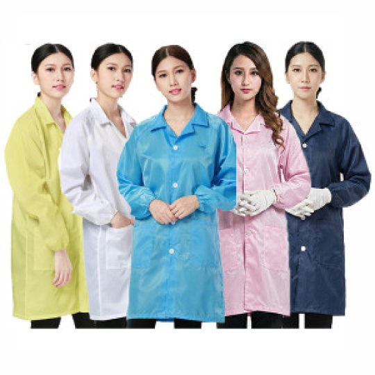 Áo choàng phòng sạch cúc cài chống bụi, chống tĩnh điện cho công nhân thực phẩm S103, Màu xanh - Size M
